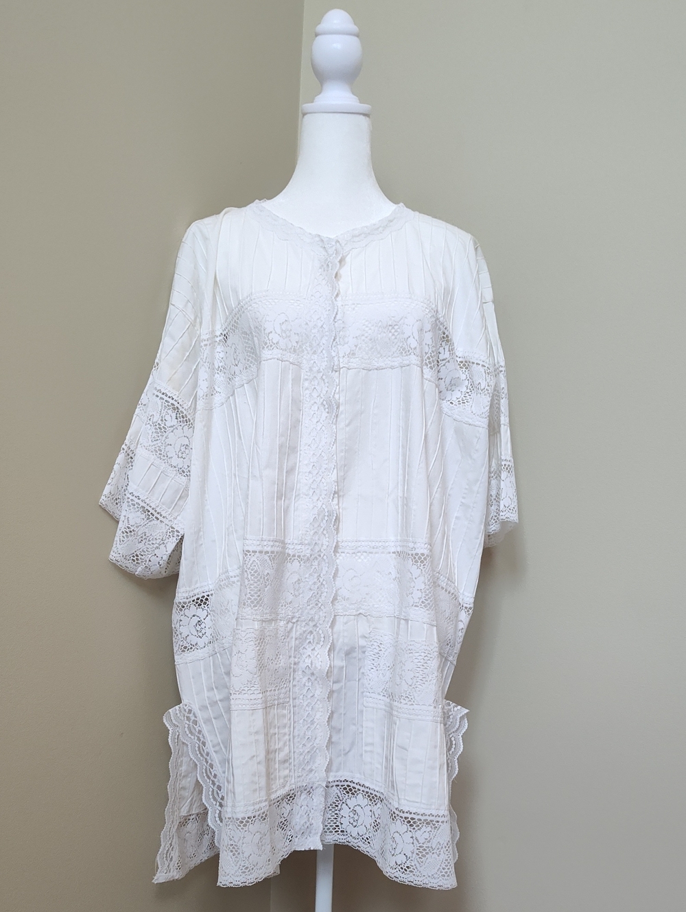 Lace Pintucked Bathing Suit Cover-up